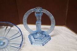 Art Deco 2Piece blue glass and39Ring of Rosesand39 comport