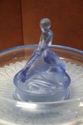 Art Deco 3Piece frosted blue glass Float Bowl Boy on Fish