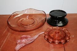 Art Deco 4Piece Josef Inwald  pink glass and39Poisson Volantand39 Float Bowl set