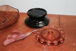 Art Deco 4Piece Josef Inwald  pink glass and39Poisson Volantand39 Float Bowl set