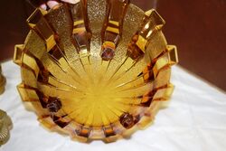 Art Deco 3Piece frosted amber glass Float Bowl set