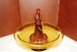 Art Deco 3 Piece Amber Glass Stump Lady Float Bowl 