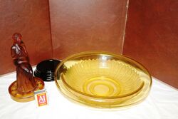 Art Deco 3 Piece Amber Glass Stump Lady Float Bowl 