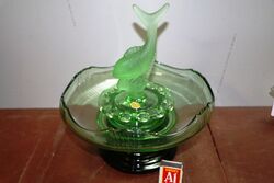 Art Deco 4Piece Josef Inwald  green glass and39Poisson Volantand39 Float Bowl set