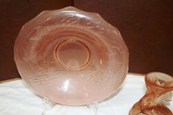 Art Deco 2Piece Walther and Sohne frosted pink glass Comport 