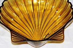 Art Deco Pair of Amber Glass Shell Bowls 