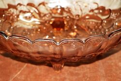Art Deco Pink Glass Oval Pressed Bowl 