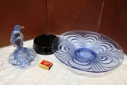 Art Deco 3Piece blue glass Libochovice and39Penguinand39 Float Bowl  