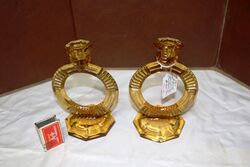 Art Deco pair of amber glass Libochoviche candlesticks 