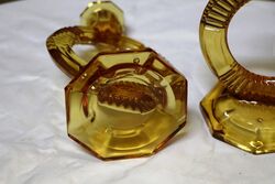 Art Deco pair of amber glass Libochoviche candlesticks 