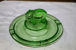  Art Deco Uranium Vaseline Green Glass Elephant Figural Ashtray 