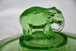  Art Deco Uranium Vaseline Green Glass Elephant Figural Ashtray 