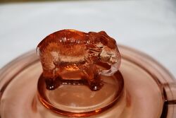 Art Deco Pink Depression Glass Elephant Figural Ashtray 