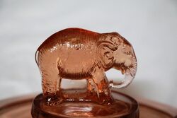 Art Deco Pink Depression Glass Elephant Figural Ashtray 