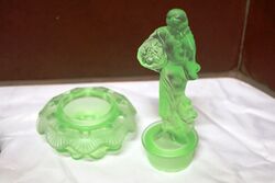 Art Deco Uranium Glass Harvest Basket Figure and Frog 