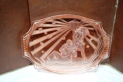 Art Deco Pink Glass Pierrot and Pierrette Tray 