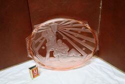 Art Deco Pink Glass Pierrot and Pierrette Tray 