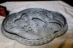 Art Deco SOWERBY Blue Glass Butterfly Trinket Tray 