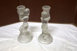 Art Deco Walther and Sohne Frosted Pair of Kneeling Candlesticks 