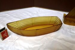  ART DECO AMBER PRESSED GLASS YACHTBOAT BY CARLSHUTTE 