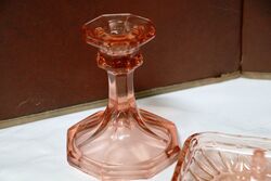 Art Deco 6 piece Pink Glass Trinket Set 