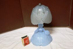 Art Deco Blue Glass Crinoline Lady Boudoir Lamp and Shade 