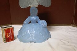 Art Deco Blue Glass Crinoline Lady Boudoir Lamp and Shade 