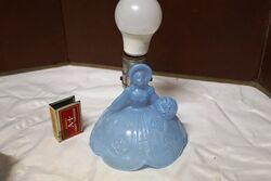 Art Deco Blue Glass Crinoline Lady Boudoir Lamp and Shade 