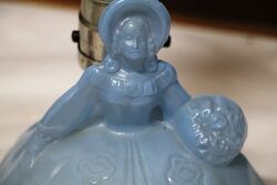 Art Deco Blue Glass Crinoline Lady Boudoir Lamp and Shade 