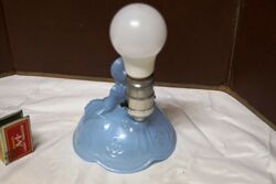 Art Deco Blue Glass Crinoline Lady Boudoir Lamp and Shade 