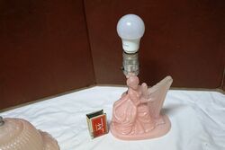 Art Deco Pink Glass Lady Playing Harp Boudoir Lamp 