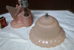 Art Deco Pink Glass Lady Playing Harp Boudoir Lamp 