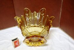 Art Deco Amber Glass Crown Shape Bowl 