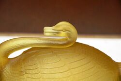 Art Deco Amber Part Frosted Sowerby Glass Swan Butter Dish 