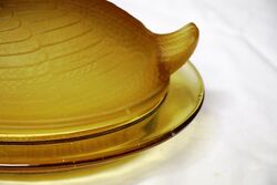 Art Deco Amber Part Frosted Sowerby Glass Swan Butter Dish 