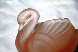 Art Deco Frosted Pink Glass Swan Toothpick Holder 