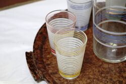 Art Deco Tray with Cocktail Shaker and 6 Beakers 