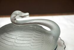 Art Deco Part Frosted Sowerby Glass Swan Butter Dish