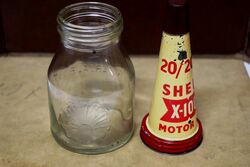 Vintage Shell Embossed Pint Bottle with X100Tin Top and Cap 