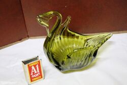 A Classic Art Glass Smoky Green Glass Swan Sweets Bowl 