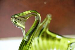 A Classic Art Glass Smoky Green Glass Swan Sweets Bowl 