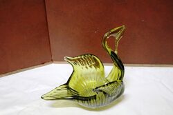 A Classic Art Glass Smoky Green Glass Swan Sweets Bowl 