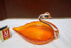 Retro Italian Murano Hand Blown Pink Glass Swan Bowl 