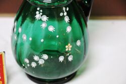 Victorian Green Glass Jug with White Enamel Flowers 