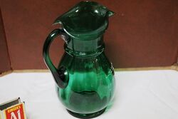 Victorian Green Glass Jug with White Enamel Flowers 