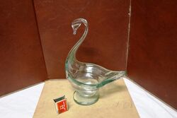 Retro Art Glass Green Swan FigureBowl 