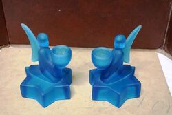 Vintage Pair of LE Smith Colonial Blue Glass Candle Holders