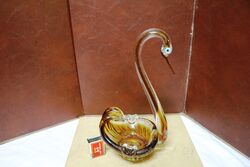 Vintage Quality Murano Amber Glass Swan Ashtray 