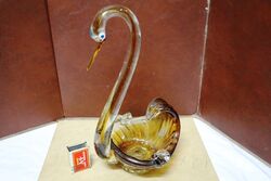 Vintage Quality Murano Amber Glass Swan Ashtray 