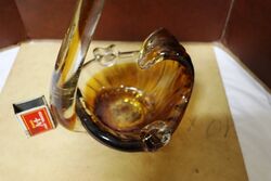 Vintage Quality Murano Amber Glass Swan Ashtray 